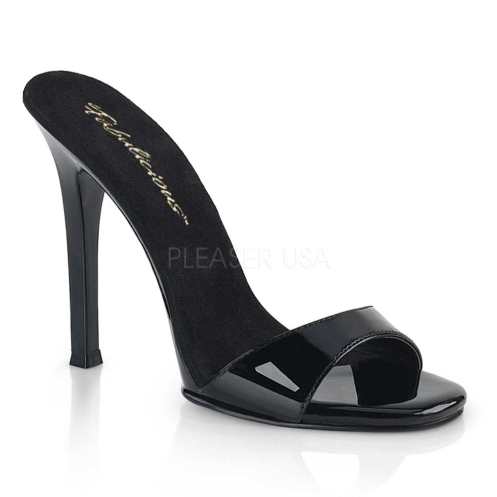 Pleaser Black Patent Open-Toe Stiletto Mule